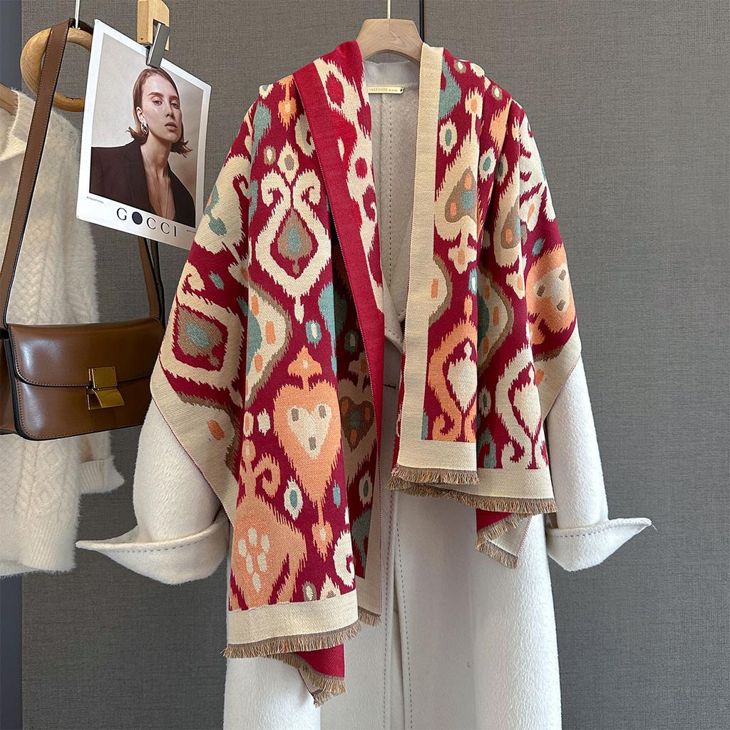 Женский осенне-зимний толстый теплый платок-шаль в стиле ретро-люкс, большой плед, буфанда, пончо, эшарп, пашмина, столы, защита от холода, хиджаб