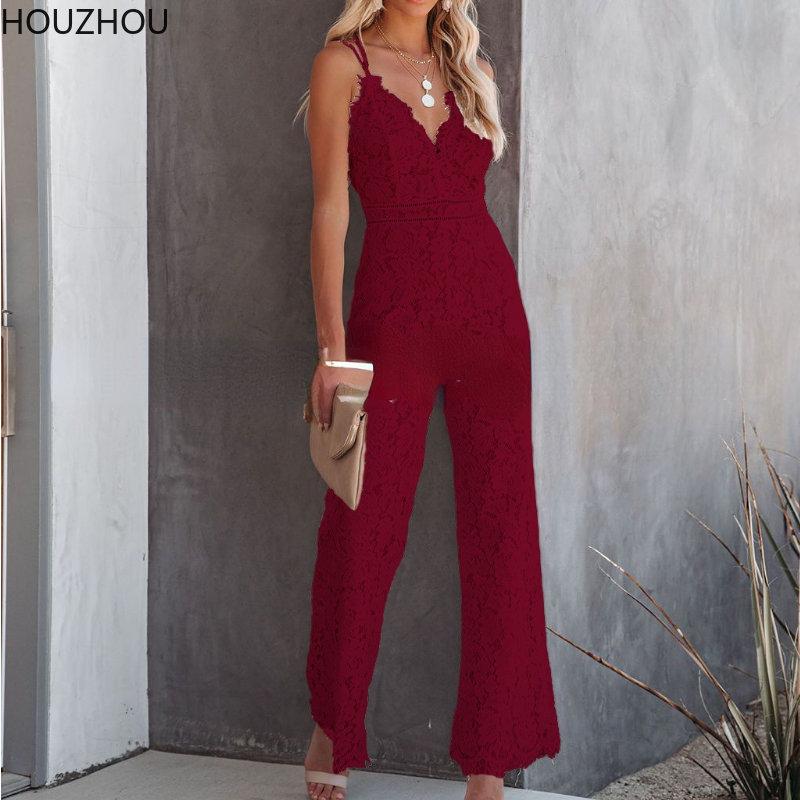 Кружевной комбинезон женский летний винтажный базовый классический шикарный повседневные брюки черный боди с v-образным вырезом и открытой спиной широкие брюки