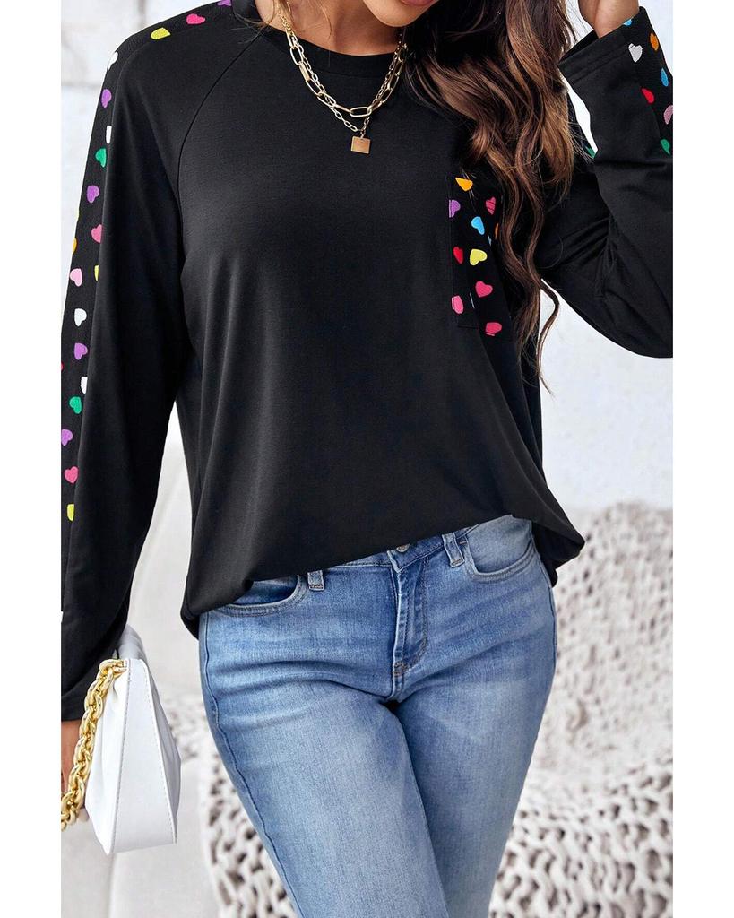 Azura Exchange Black Valentine\s Day Love Hearts Raglan Sleeve Top
