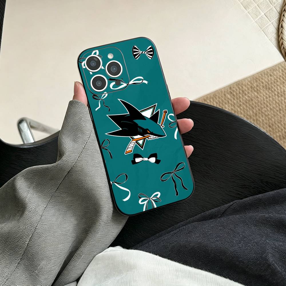Чехол для телефона E-San Jose Sharks для iPhone 17, 16, 15, 14, 13, 12, 11 Plus, Pro Max, Другие Мягкий Черный Чехол