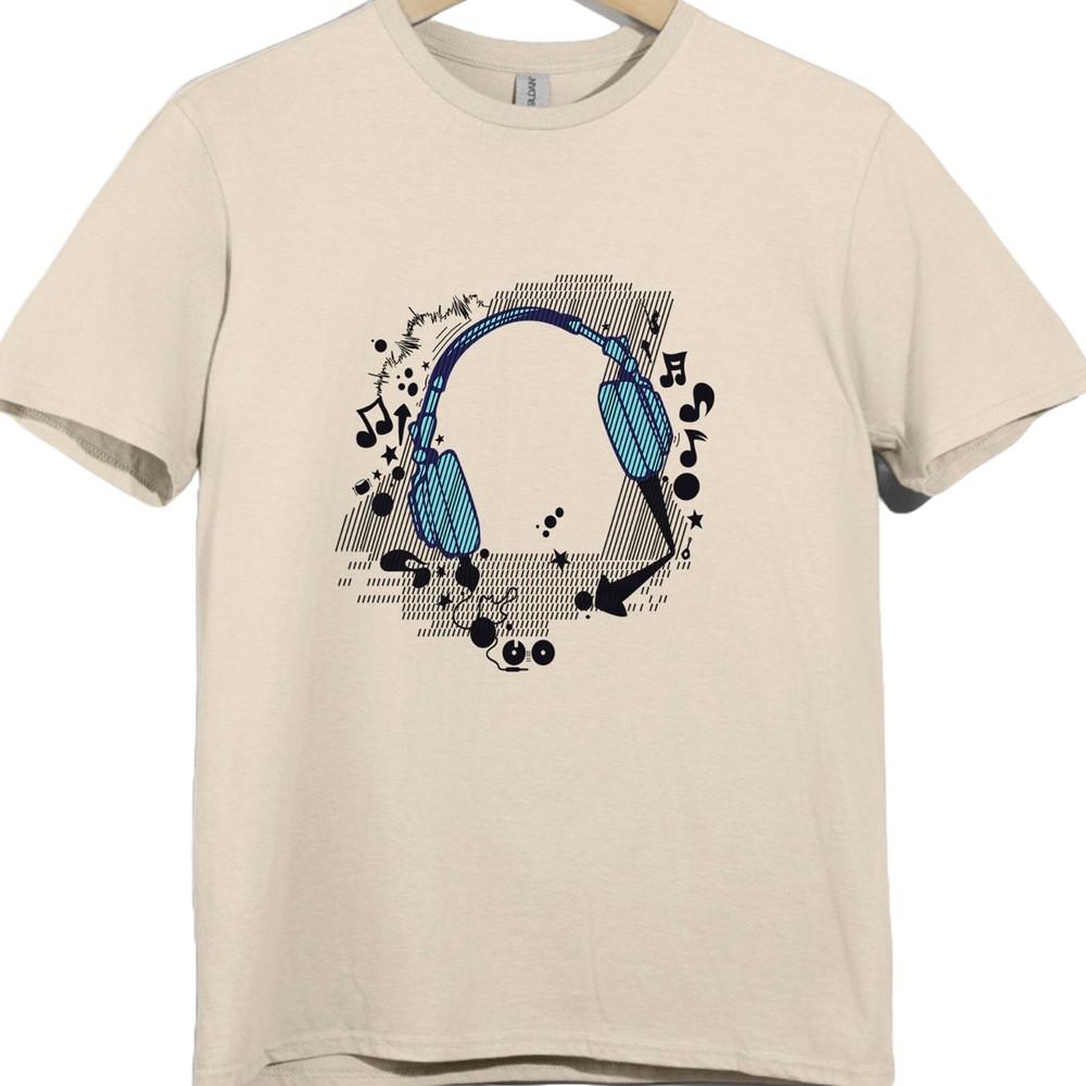 Headphones T Shirt Music Lover DJ Gamer Audio Sound Wave Graphic Tee