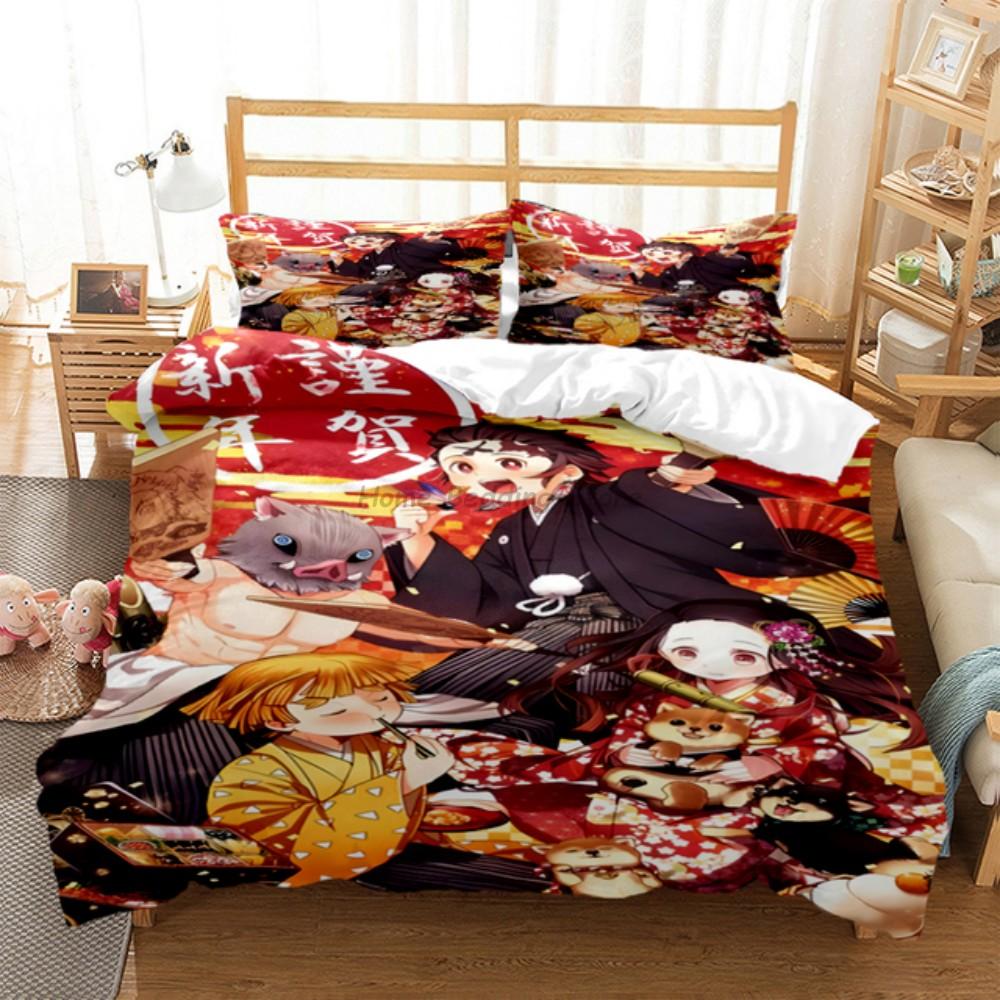 Anime Demon Slayer Bedding Set Japanese Cartoon Bed Linen 200x220 Teens Girls Twin Single Queen King Full Duvet Cover Sets