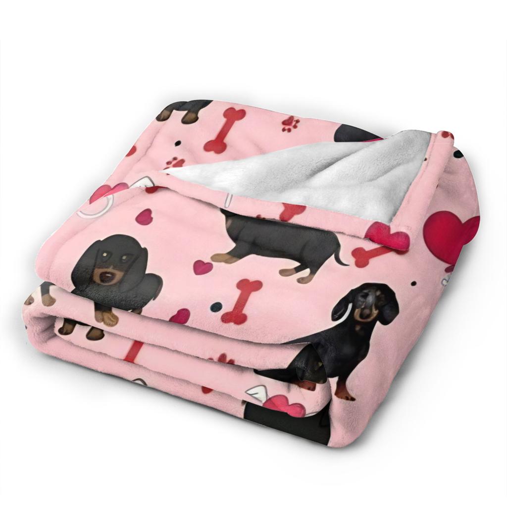 Dachshund Valentine's Day Fleece Blankets Dogs Animal Funny Throw Blankets for Home 150*125cm Quilt