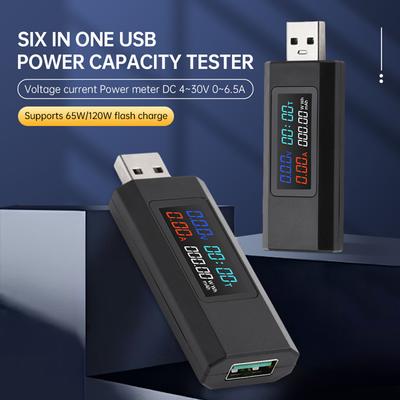 6-в-1 USB зарядное устройство для мобильного телефона Тестер емкости мобильного питания Напряжение Ток Измеритель мощности DC 4 ~ 30 В с функцией памяти отключения питания