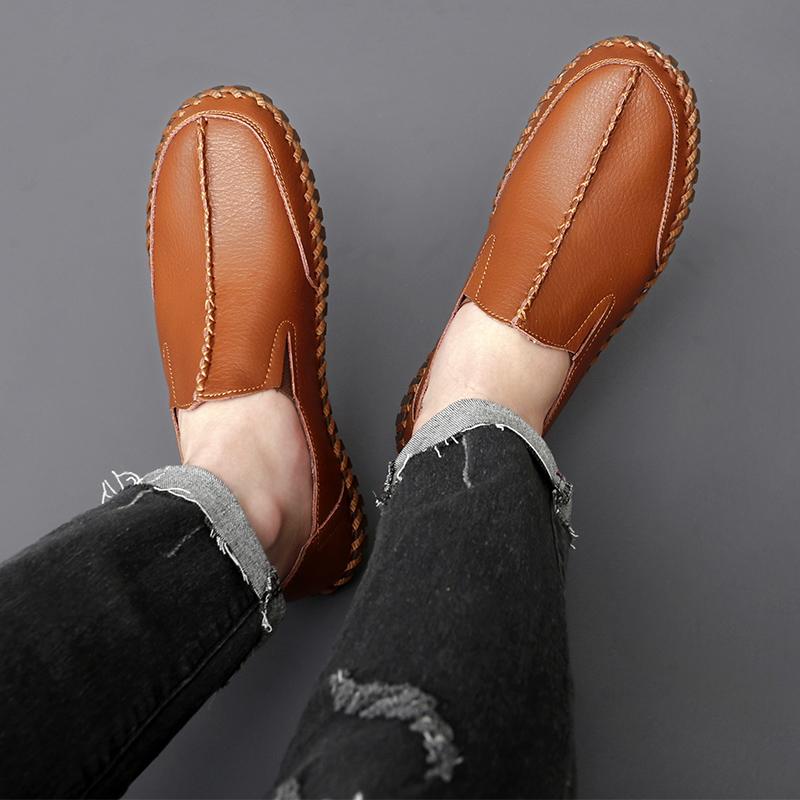 Мужские мокасины коричневые походные туфли мокасины без застежек обувь для вождения повседневная кожаная обувь ручной работы для активного отдыха черные широкие туфли для отца