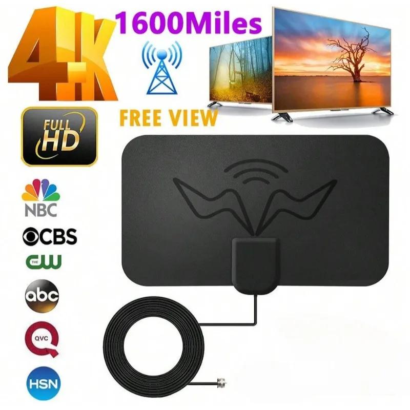 Антенна для HD-телевидения 4K с высоким коэффициентом усиления - Активная комнатная антенна с усилителем сигнала, вилка ЕС