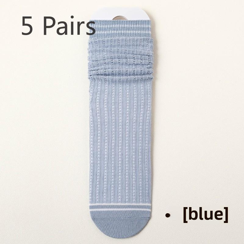 5 пар женских весенне-осенних сетчатых носков до середины голени в хлопковом исполнении в студенческом стиле