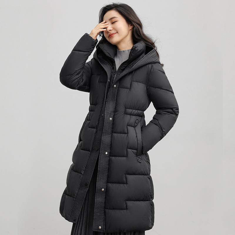 Модная однотонная хлопковая одежда с капюшоном, женская зимняя одежда большого размера, талия мм, тонкое хлопковое пальто