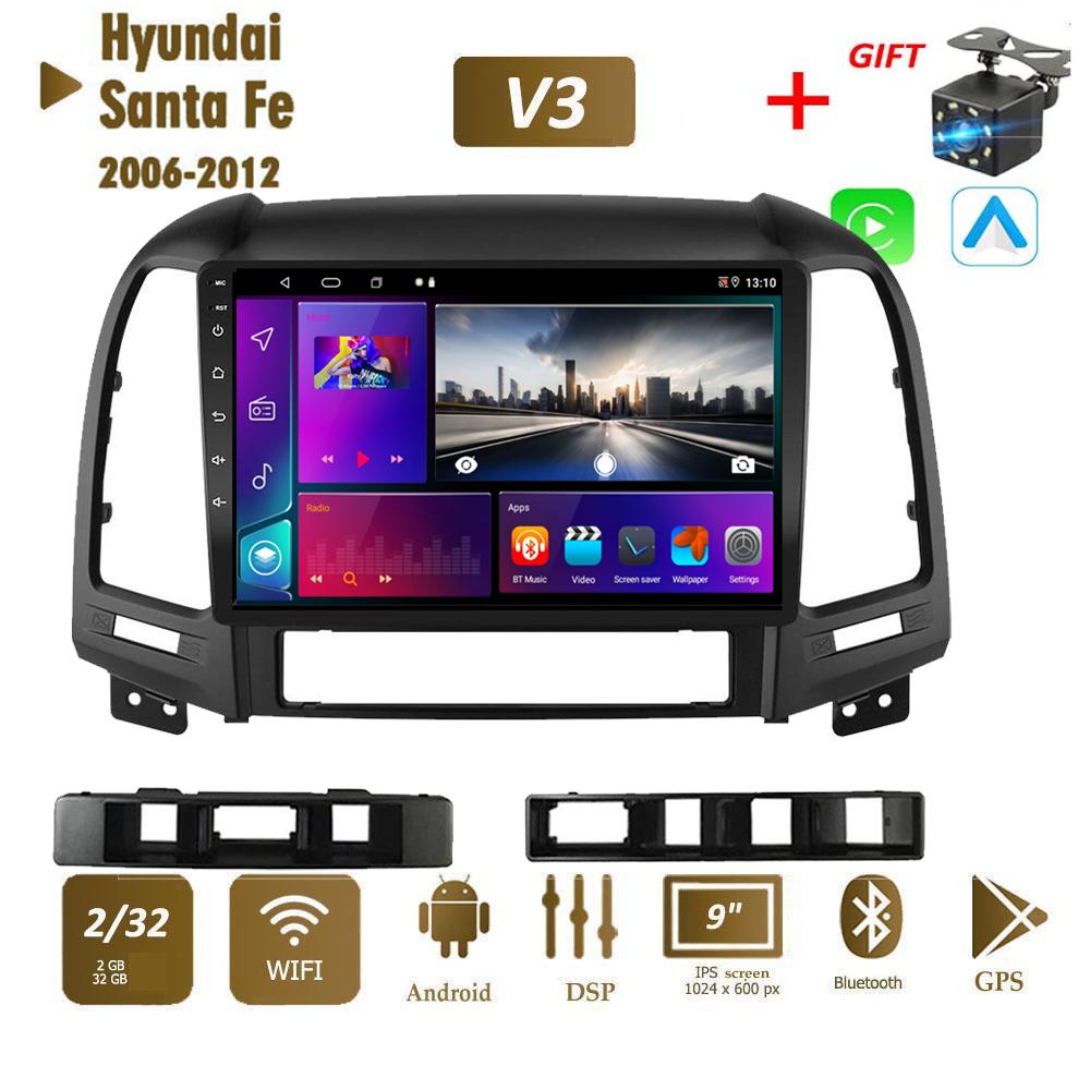 Автомобильный радиоприемник Carplay с Android Carplay, мультимедийный видеоплеер, навигация, GPS для Hyundai Santa Fe 2006-2012, головное устройство 2din, 2 + 32 ГБ