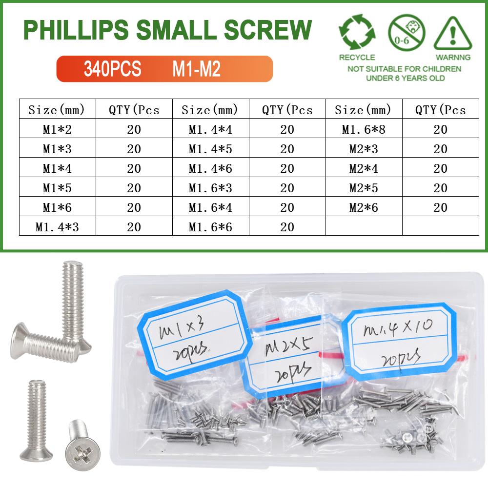 Metric Threaded Flat Philllips Small Screws Eyeglasses Watch Bolts Countersunk Stainless Steel Spectacle Screw M1 M1.4 M1.6 M2
