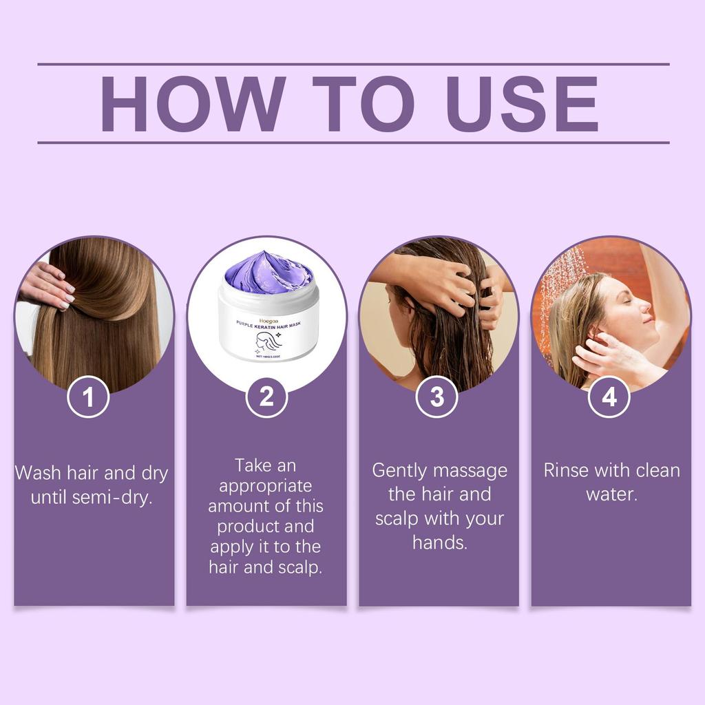 Кератиновая фиолетовая маска для волос Питательная Увлажняющая Для сухих Пушащихся волос Разглаживающая Блеск Лечение Маска для волос