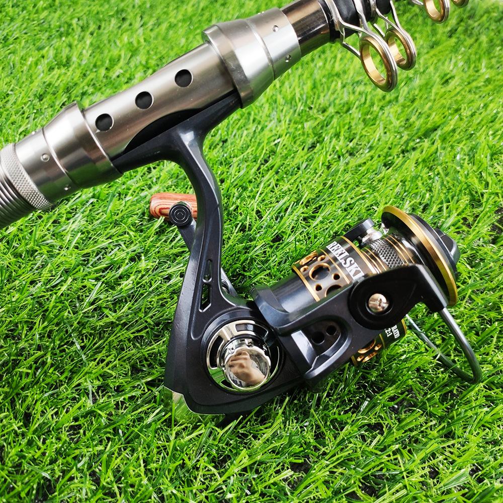 Новый портативный набор рыболовных снастей 5.2:Катушка с 1 передаточным числом и удочка длиной 1,8-3 м, подходит для летней телескопической удочки, спиннинговая катушка, приманка, рыболовный крючок