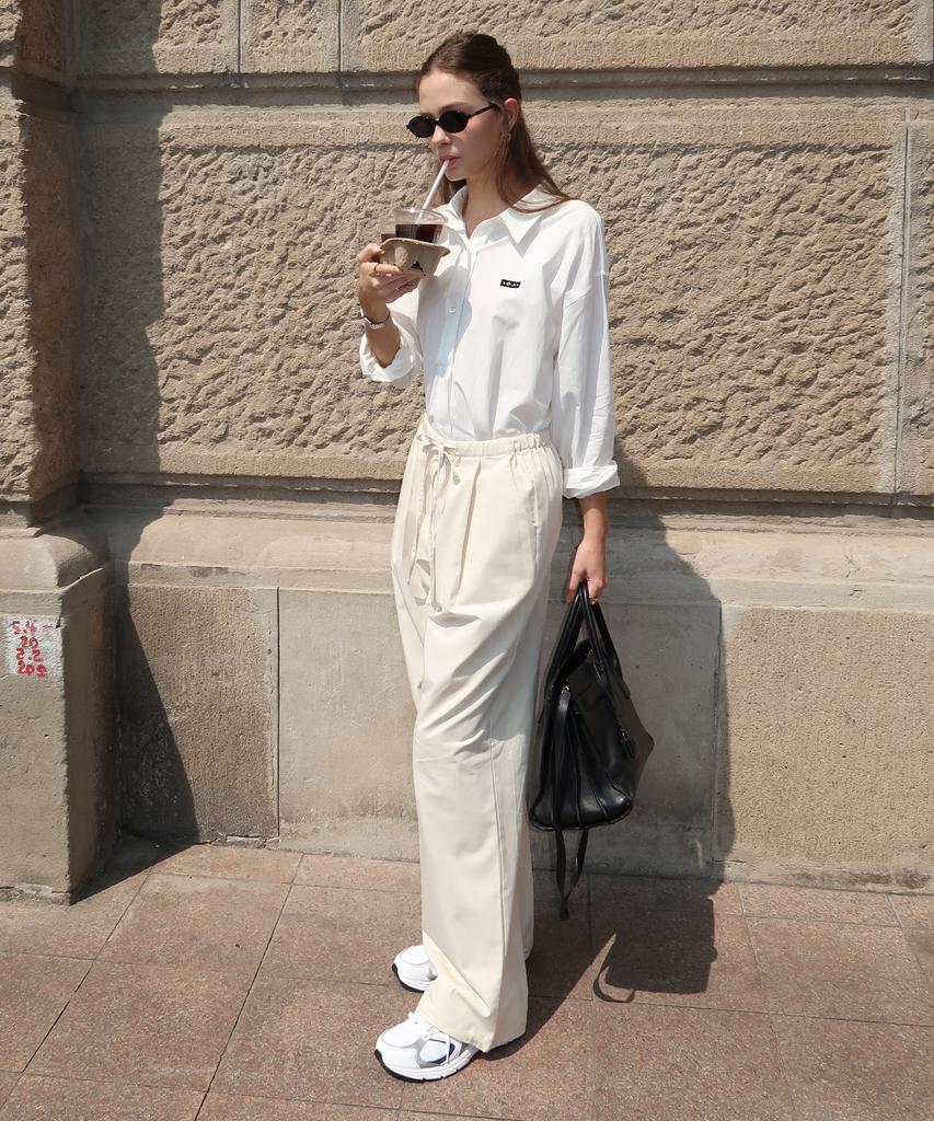 INJIACTIVE Strap Pintuck Sensual Pants Ivory