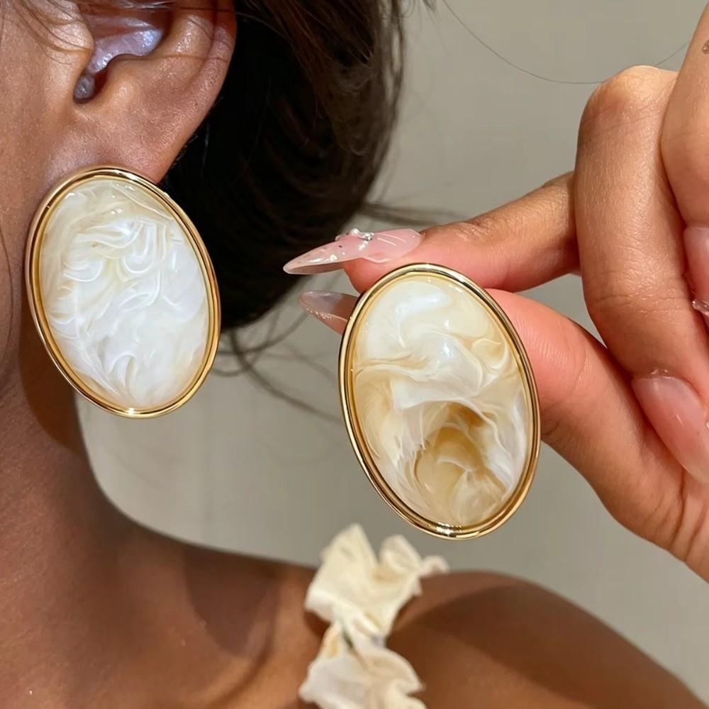 Geometric Oval Stud Earrings Smooth Surface Geometric Earrings Stud Earrings Wedding Earrings