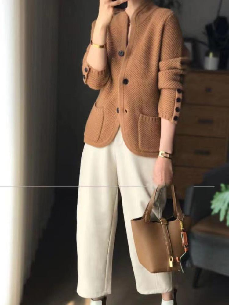 Autumn Winter New Thickened Wool Cardigan Women Vintage Stand Neck Sweater Loose Knit Base Fashion Design Sweater Jacket Streetwear