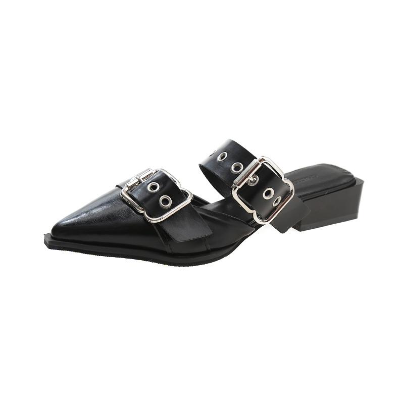 Женские туфли на плоской подошве 2024 года, дизайнерские роскошные модные туфли с пряжкой на плоской подошве с острым носком, повседневные женские сандалии-мюли
