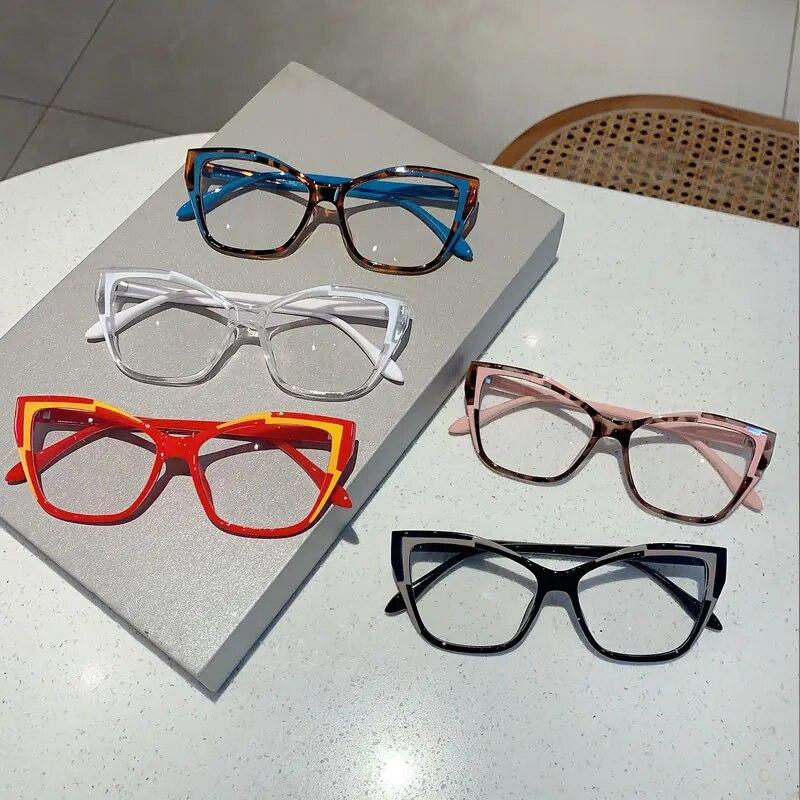 KAMMPT Oversized Cat Eye Women Glasses 2024 Fashion Ultralight Blue Light Blocking Eyewear New Original Computer Spectacles