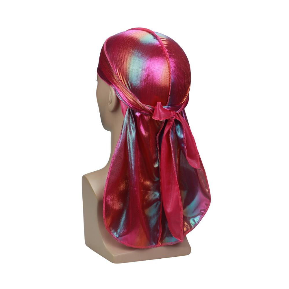 Модные мужские цветные дураги, шапки-волна, блестящие шелковые дураги, тюрбан, бандана для хип-хопа, повязка на голову, пиратские шапки с длинным хвостом