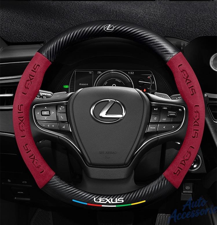 rlvc5 38cm Universal Carbon Fiber Leather Car Steering Wheel Cover Anti Slip For Lexus FSPORT LBX NX RX 350h 450h ES UX GS GX IS LS LX