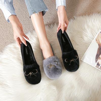 T202025 осенне-зимние туфли из кроличьего меха женские с бантом туфли Дуду на мягкой подошве бархатные женские туфли