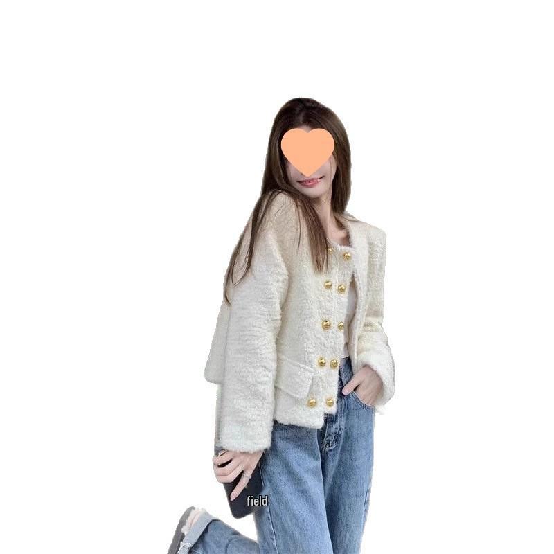 Женское шикарное твидовое двубортное пальто с длинным рукавом 2025 года для миниатюрных (Коллекция осень/зима)