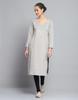 Womens Self Design Beige Round Neck Full Sleeve Kurti