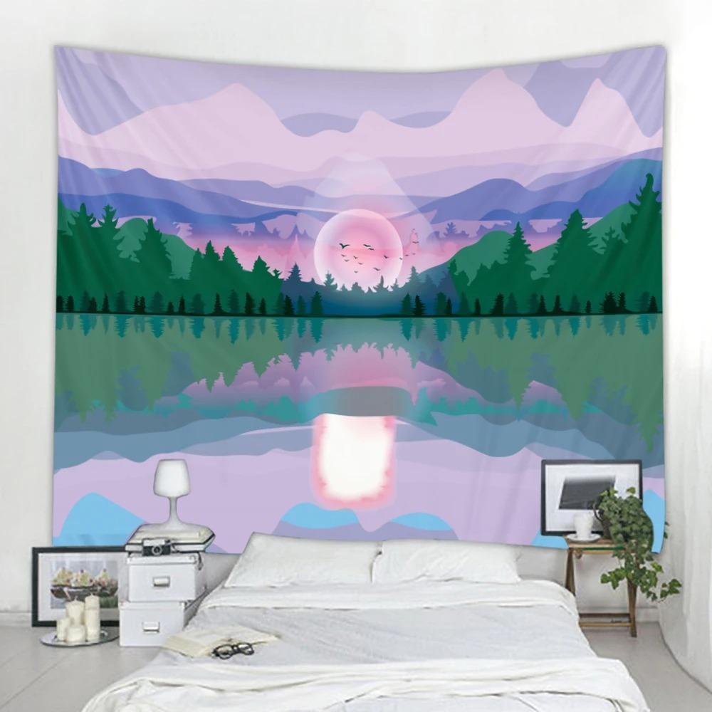 Модный домашний декор Гобелен Гостиная Спальня Гобелен Гора Закат Сцена Узор