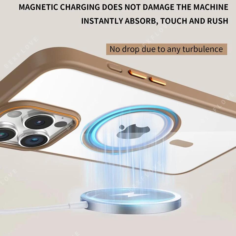 Luxury Clear Magnetic Phone Case For iPhone 16 15 14 Plus 12 11 13 16 Pro Max Magsafe Wireless Charge Shockproof Protector Cover