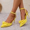 Bowtie Decor High Heels Sandals for Women Fashion Comfort Yellow Pointed Toe Sandals 2025 Summer Ankle Buckle Thin Heels Shoes