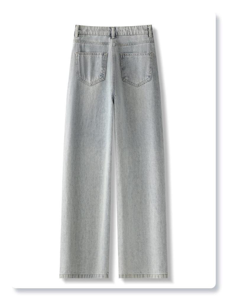 2025 Women's Rhinestone Ripped Jeans: Retro Straight & Loose Wide-Leg Styles for Spring and Autumn