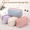 Makeup Bag Velvet Checked Texture Zipper Closure Portable Cosmetic Pouch Travel Business
