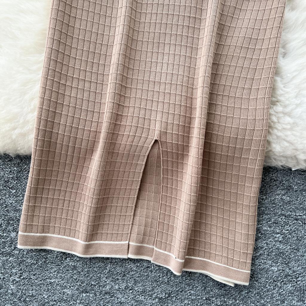 Simple Luxury Premium Solid Color Set Autumn/Winter Knitted Set Women's Polo Loose Shirt Coat+High Waist Skirt Two Piece Sets