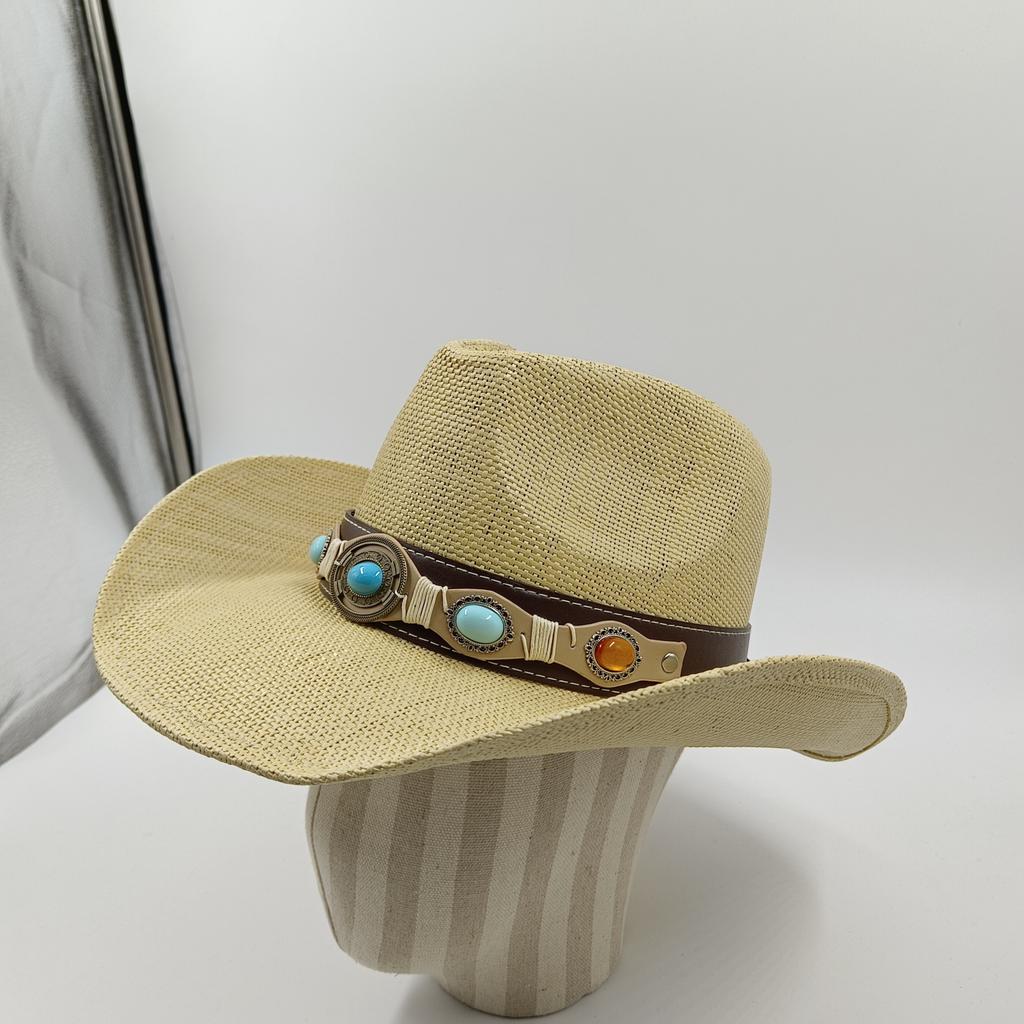 Three-dimensional Embroidery Handmade Straw Hat Western Cowboy Hat Men Cap Outdoor Women Hat Light Luxury