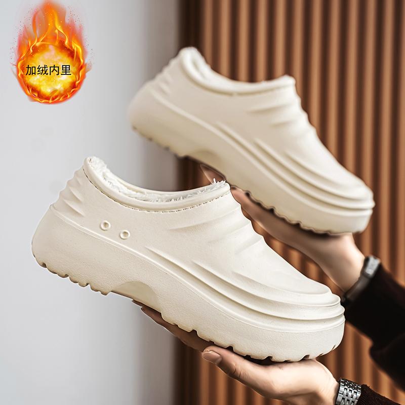 Зимние мужские кухонные туфли на меху, удобные садовые сабо, водонепроницаемые поварские туфли, обувь для медсестер, маслянистые тапочки для работников по уходу за домашними животными