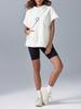 Women's Oversized Half Zip Hoodie Short Sleeve Pullover Sweatshirt Top with Pockets