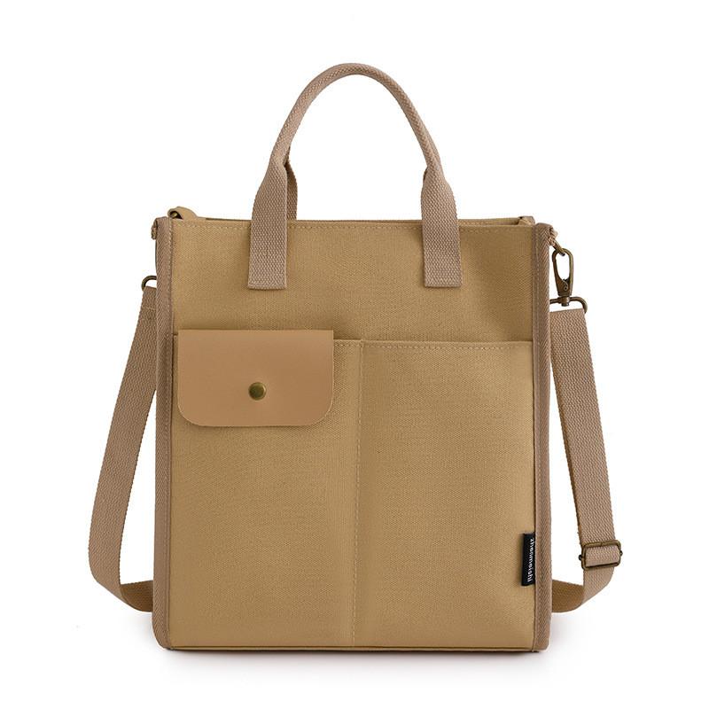 Canvas Shoulder Bag For Women With Zipper Pockets Casual Street Style For Daily Use