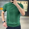 Summer Men's Texture Striped Knit T-shirt Round Neck Solid Color Casual Shirt Half Sleeve Stretchable