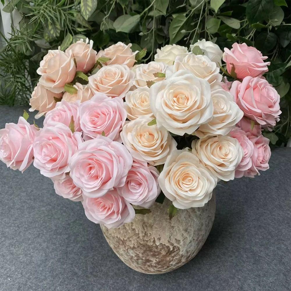 Silk Artificial Rose Flower 5 Heads Wedding Floral for Wedding and Festival Decoration