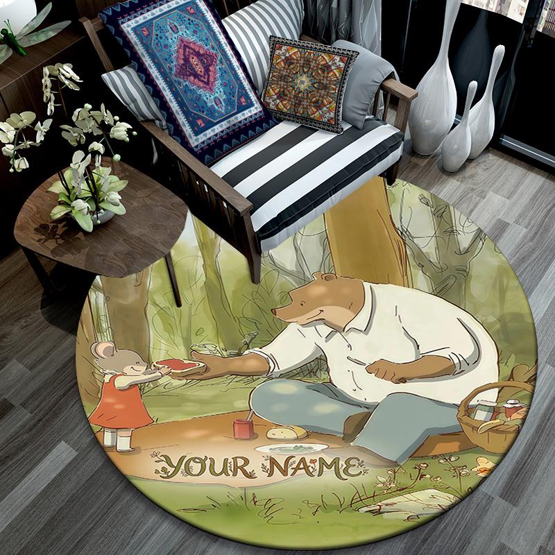 Custom Name,Ernest & Celestine pattern round rug,Carpet Rug for Living Room Bedroom Playroom ,Non-slip Floor Mat,Holiday Gifts and Birthday Gifts.