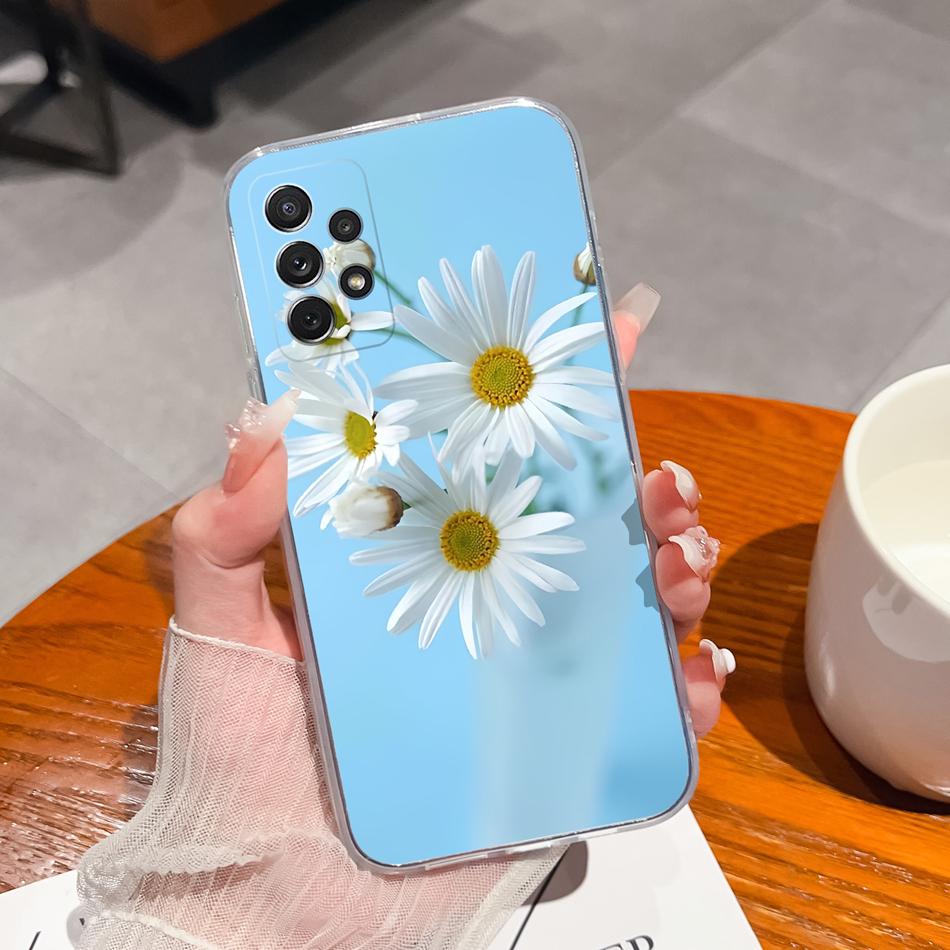 Чехол для Samsung Galaxy A72 A73 Простой чехол с рисунком цветка для Samsung A 72 A 73 Мягкий ТПУ Силиконовый Защита от падения Прозрачный корпус телефона