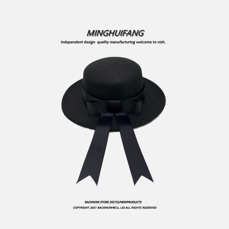 Feeling Handmade JKDK Uniform Cap Flat Top Flat Edge Woolen College Bow Ribbon Kindergarten Hat