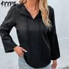 Женские модные повседневные однотонные блузки и рубашки с v-образным вырезом и длинным рукавом с принтом
