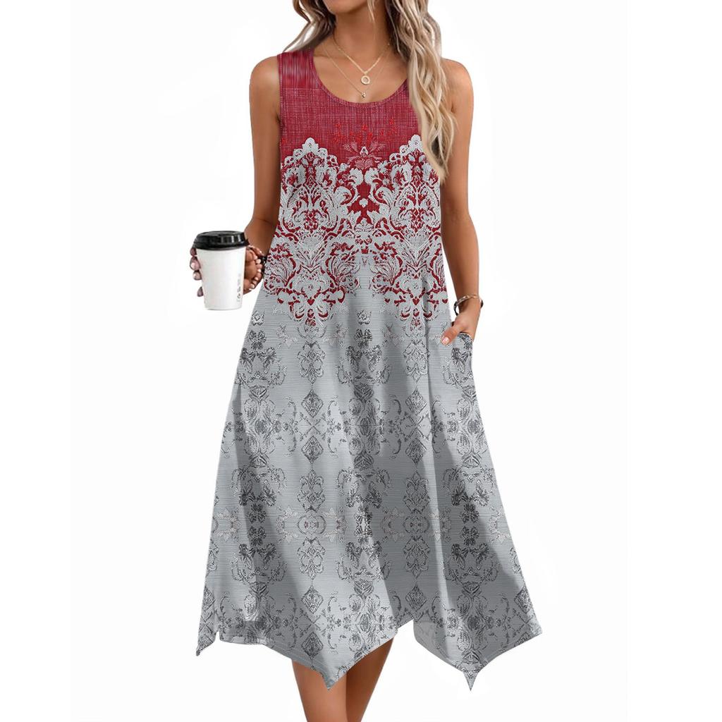Women's Casual Dress For Summer Tank Dress Loose Beach Dress With Pockets Flare Midi Sundress