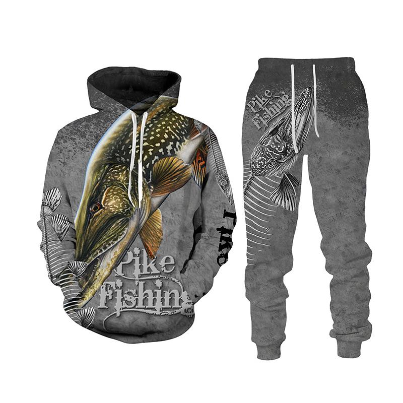 Весна-Осень с 3D принтом рыбы для мужчин и женщин толстовка + брюки комплекты из 2 предметов камуфляжная одежда для рыбалки, охоты и кемпинга модная спортивная одежда на открытом воздухе комплект