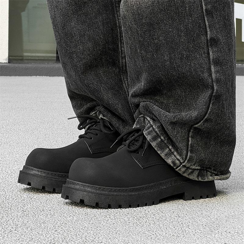 Big Head Derby Leather Shoes Men's Low Top Thick Sole Heightening British Style Youth Casual Leather Shoes Personalized Niche Martin Boots