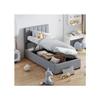 Lit D'enfant - MUVOE - 90x200 Cm - Rangement Hydraulique - Tissu En Lin Doux - Gris