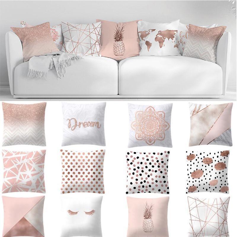 Luxurious Pillow Case Rose Gold Geometric Pineapple Glitter Cushion Cover For Stylish Home Decor