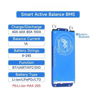 Умная активная балансирующая BMS 4s-24s, 4S~8S, плата защиты аккумулятора Lifepo4 Li-ion 16S 12v 24v 36v 100A с Bluetooth