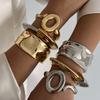 PuRui New Creative Design Irregular Geometric Heavy Metal Bangles for Women Trend Punk Hip Hop Open Spring Bracelet Zircon