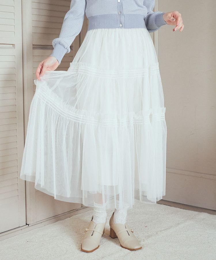 Earth Music Ecology Юбка многоярусная из тюля с оборками F & Юбка, Юбка, Женская, 01000113100, Слоновая кость,